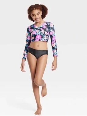 Art Class Girls 3 Piece Floral Rash Guard Bikini Swim Set Size 14